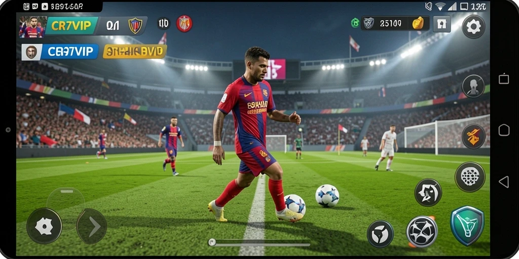Tampilan gameplay mendebarkan di CR7VIP dengan aksi sepak bola yang realistis.