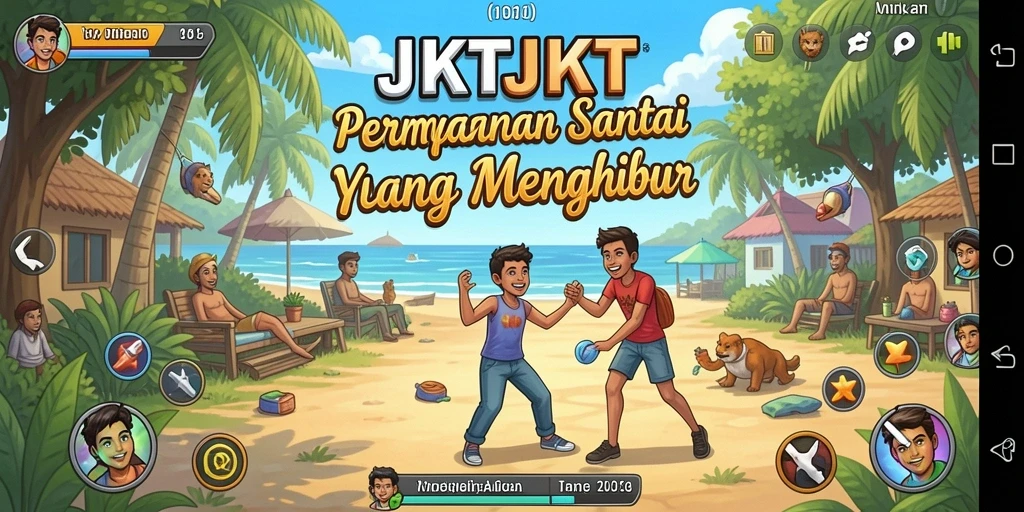Tampilan gameplay JKTJKT yang cerah dan interaktif.