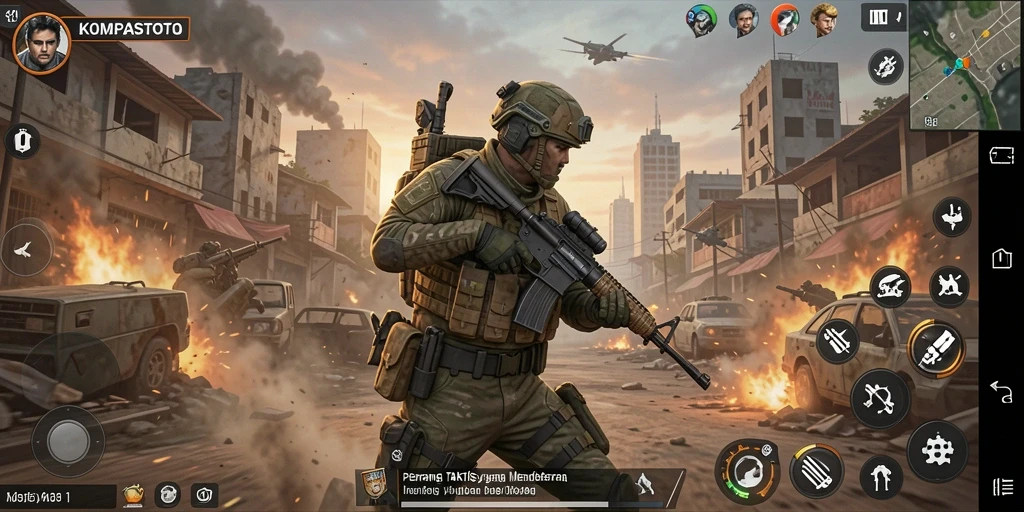 Tampilan seru gameplay <strong>KOMPASTOTO</strong> dengan aksi FPS yang mendebarkan.