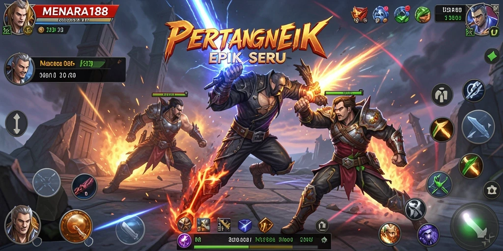 Tampilan pertarungan seru di MENARA188 dengan karakter yang beragam.