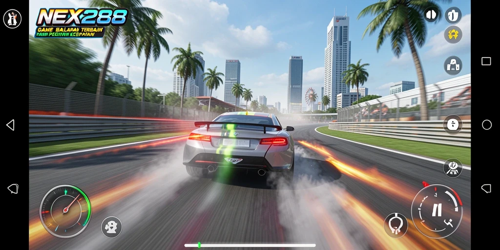 Gameplay balapan seru di NEX288 dengan trek menantang.