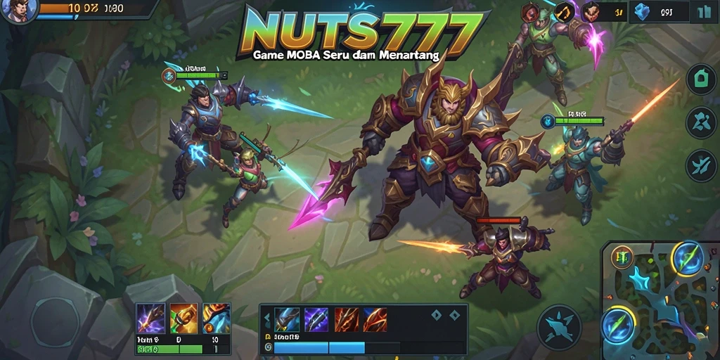 Tangkapan layar game MOBA menunjukkan aksi pertempuran yang mendebarkan di NUTS777.
