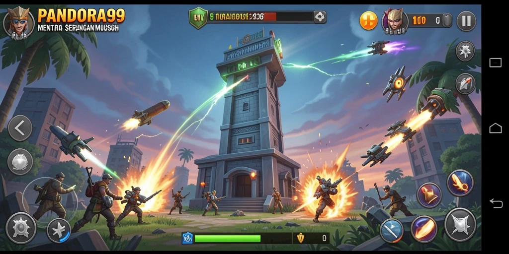 Gameplay menantang dalam PANDORA99 dengan pertahanan menara yang strategis.