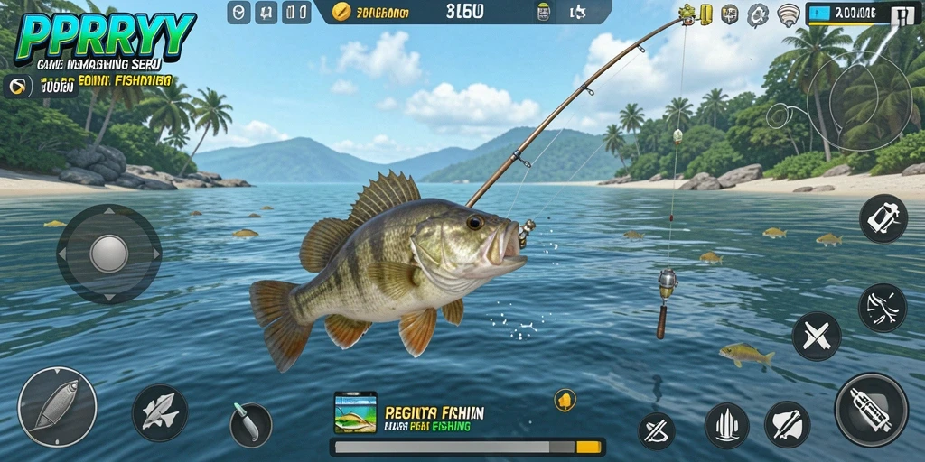 Screenshot menampilkan gameplay memancing yang realistis dari PPRRYY.