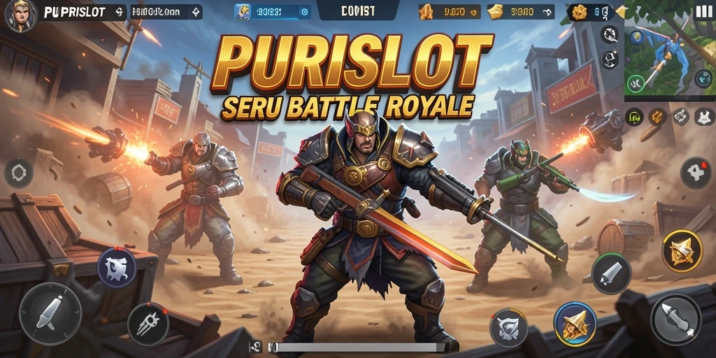 Screenshot aksi mendebarkan dari gameplay Battle Royale PURISLOT.