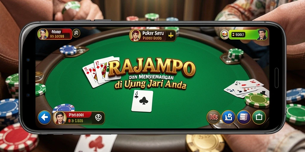 Screenshot gameplay RAJAMPO menampilkan suasana permainan poker yang seru.