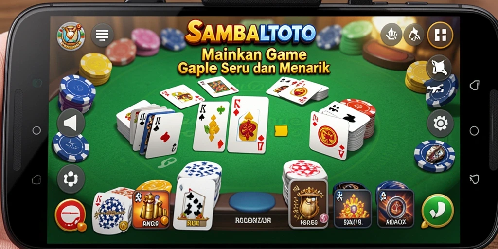Tampilan gameplay seru dalam aplikasi SAMBALTOTO yang menampilkan permainan Gaple.