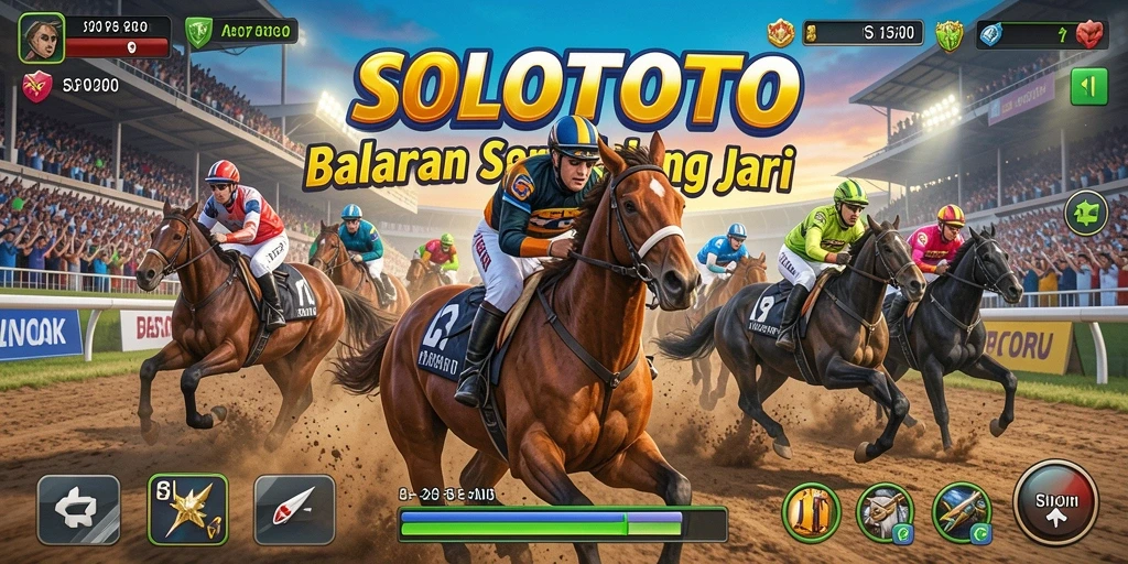 Screenshot gameplay SOLOTOTO menampilkan aksi balapan seru.