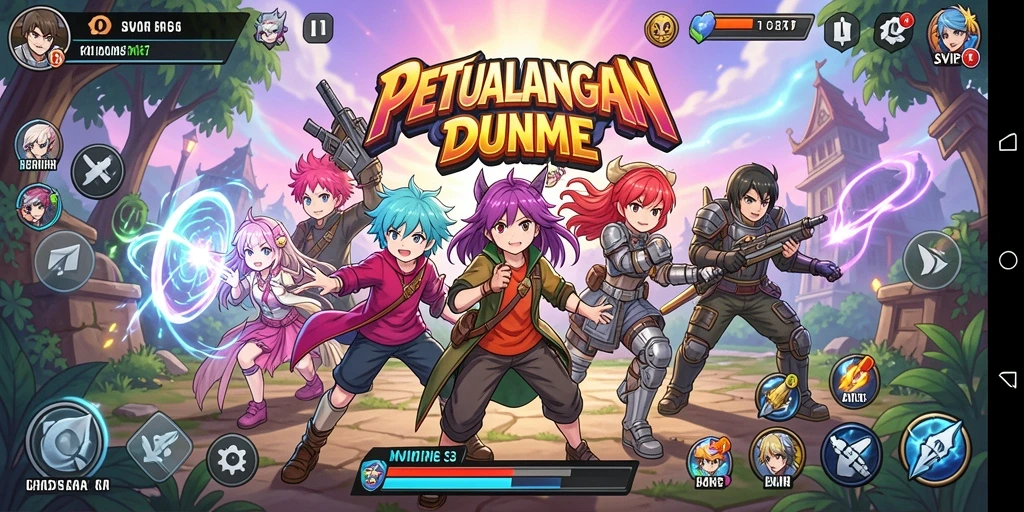 Tangkapan layar gameplay SVIP7 menampilkan karakter anime yang dinamis.