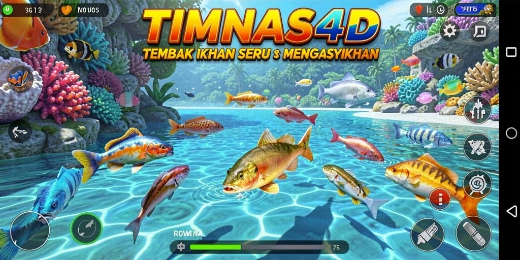 Screenshot TIMNAS4D menampilkan action seru dalam permainan Tembak Ikan.