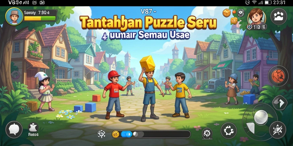Screenshot utama V87 menampilkan gameplay seru dengan berbagai tantangan puzzle.